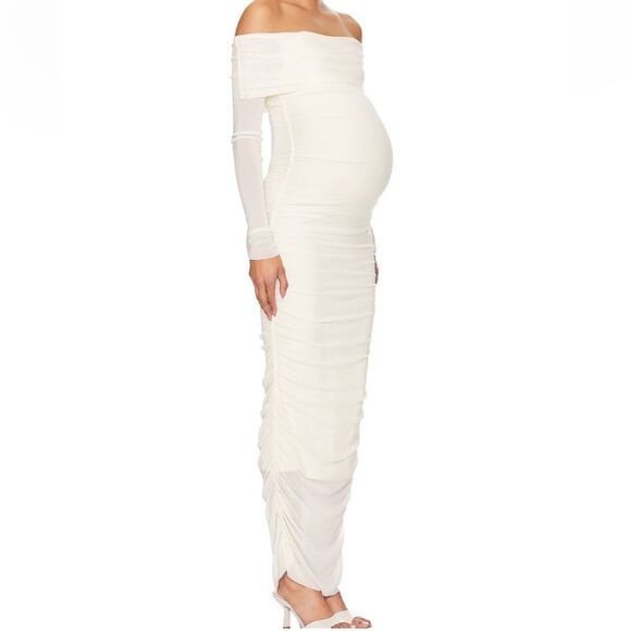 BUMPSUIT NEW Off The Shoulder Soft Mesh Maternity Dress in Ivory - Picture 5 of 16